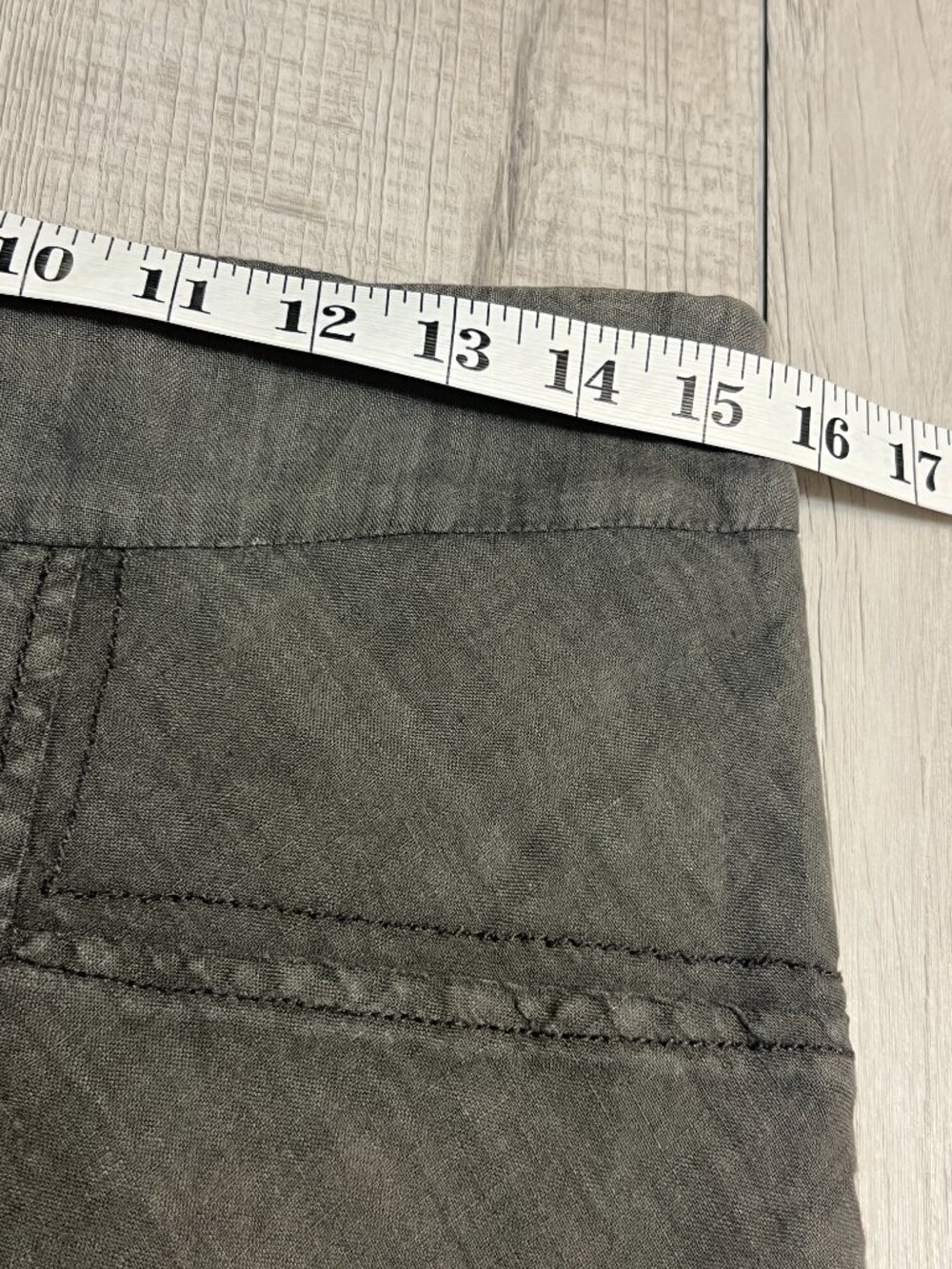 Fei 100% Linen Patchwork Maxi Skirt Olive Green Tiered Boho Long Skirt Size 4 - Picture 5 of 7